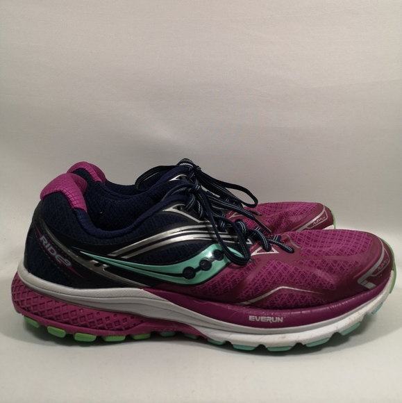 Women's Saucony Running Shoes, 8mm Offset Ride 9, Size 9.5US Pink-Purple & Navy - Picture 3 of 8